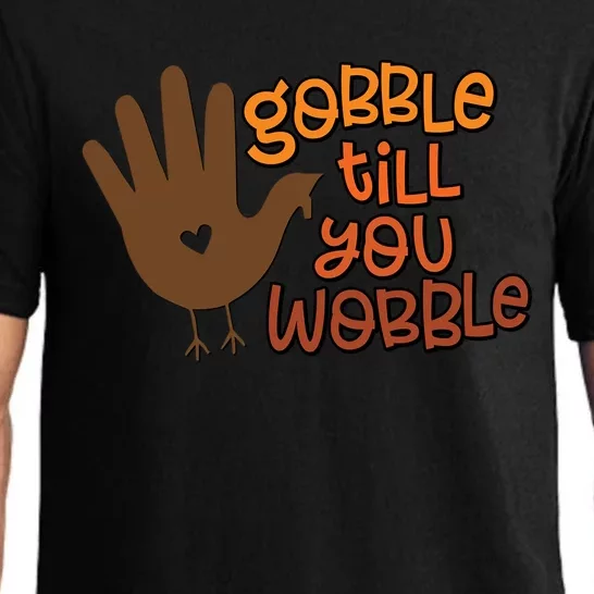 Funny Turkey Hand Gobble Till You Wobble Thanksgiving Fall Gift Pajama Set