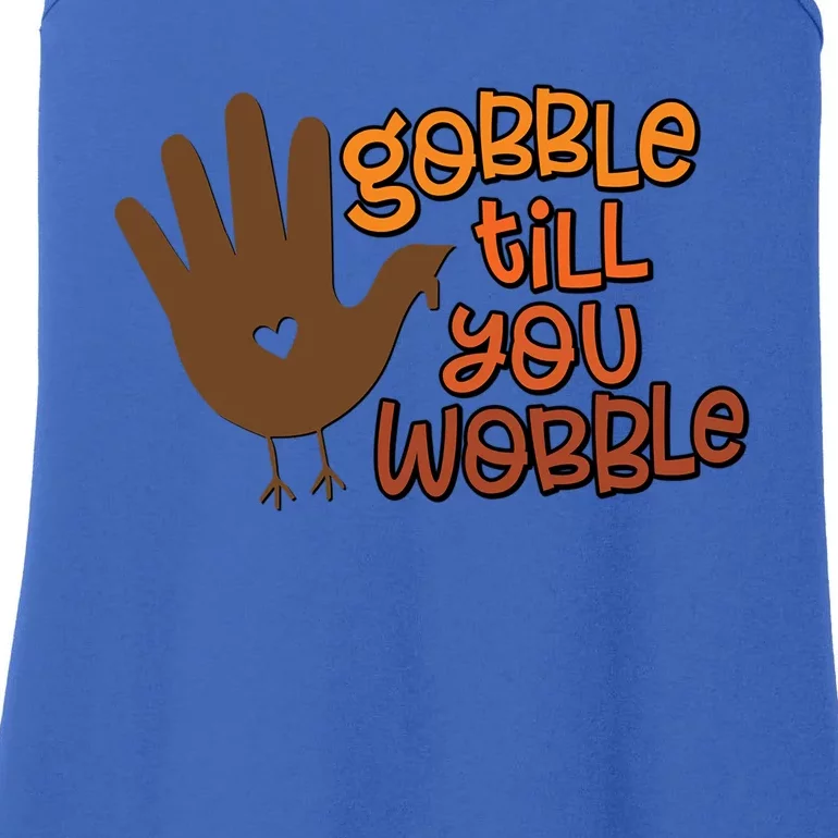 Funny Turkey Hand Gobble Till You Wobble Thanksgiving Fall Gift Ladies Essential Tank