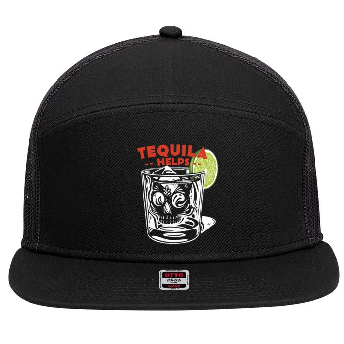 Funny Tequila Helps Skull Margarita 7 Panel Mesh Trucker Snapback Hat