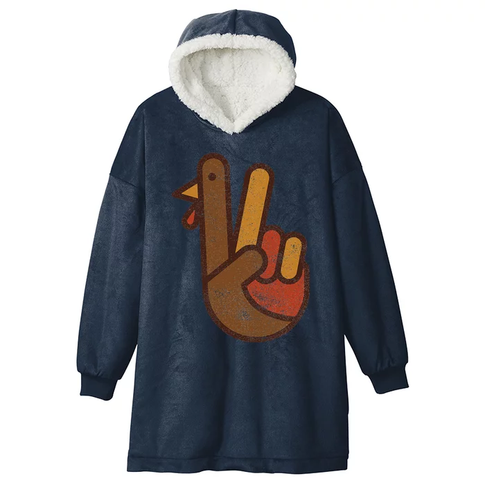 Funny Turkey Hand Thanksgiving Retro Vintage Green Top Hooded Wearable Blanket