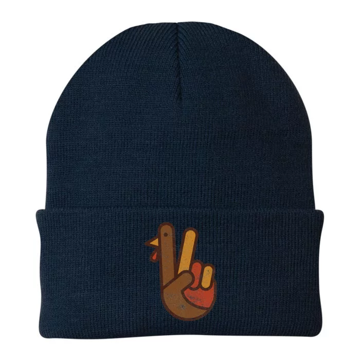 Funny Turkey Hand Thanksgiving Retro Vintage Green Top Knit Cap Winter Beanie