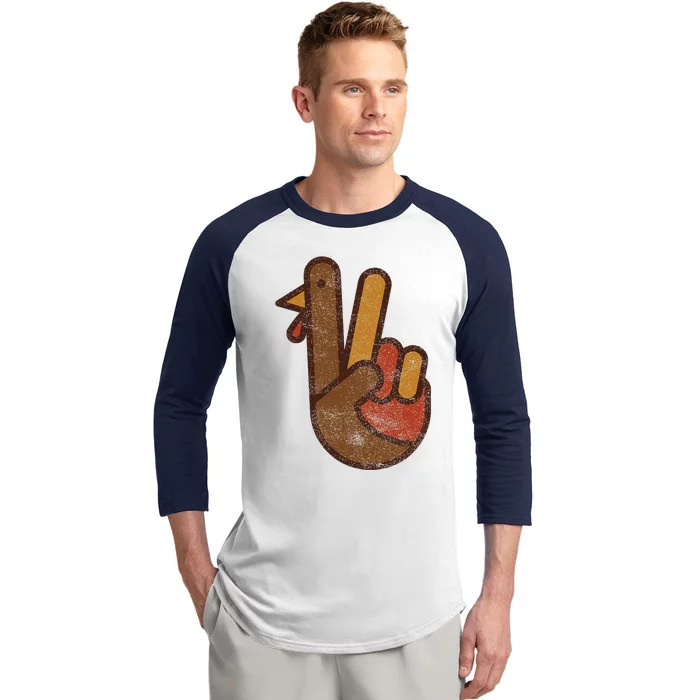 Funny Turkey Hand Thanksgiving Retro Vintage Green Top Baseball Sleeve Shirt