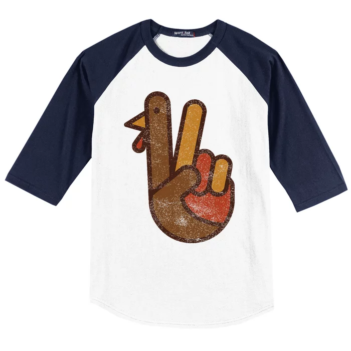 Funny Turkey Hand Thanksgiving Retro Vintage Green Top Baseball Sleeve Shirt