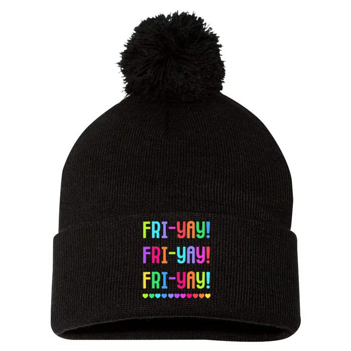 Friyay Teacher Happy Friyay Friday Pom Pom 12in Knit Beanie