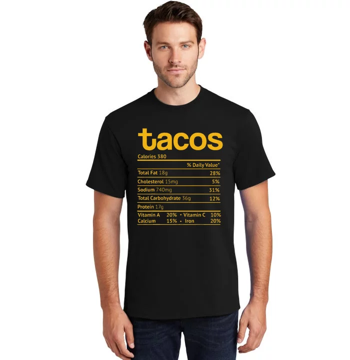 Festive Tacos Hilarious Nutrition Facts for Holiday Feasting Tall T-Shirt