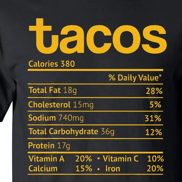 Festive Tacos Hilarious Nutrition Facts for Holiday Feasting Tall T-Shirt