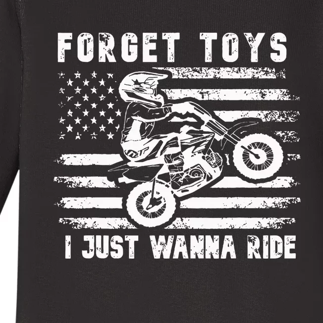 Forget Toys I Just Wanna Ride Dirt Bike Usa Flag Motocross Baby Long Sleeve Bodysuit