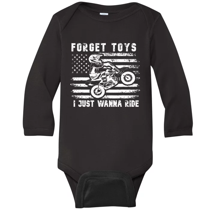 Forget Toys I Just Wanna Ride Dirt Bike Usa Flag Motocross Baby Long Sleeve Bodysuit