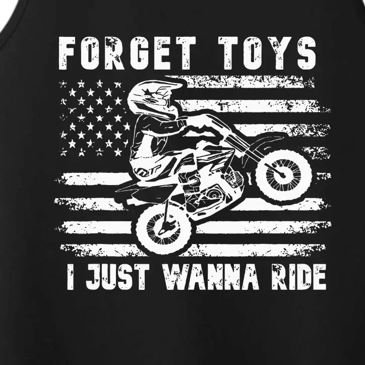 Forget Toys I Just Wanna Ride Dirt Bike Usa Flag Motocross Performance Tank