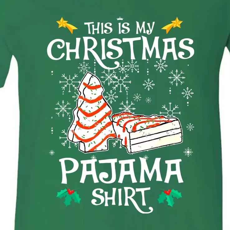 Funny This Is My Christmas Pajama Christmas Tree Cake Gift V-Neck T-Shirt