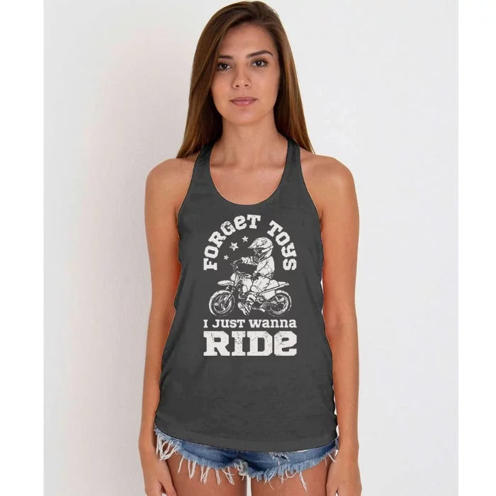 Forget Toys I Just Wanna Ride Dirt Bike Rider Motocross Women's Knotted Racerback Tank