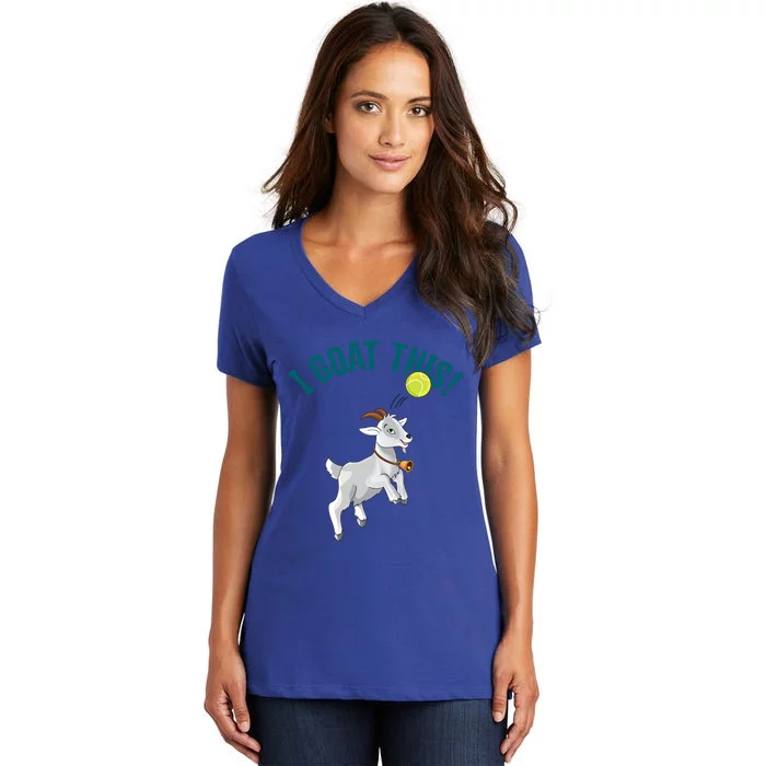 Funny Tennis I Goat This Ball Goat Lover And Tennis Player Gift Women's V-Neck T-Shirt