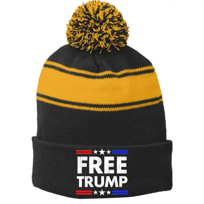 Free Trump Indictment Stripe Pom Pom Beanie