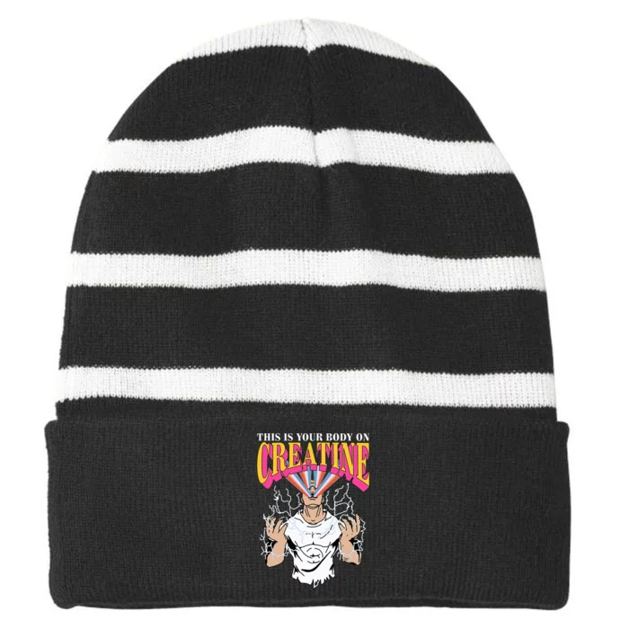 Funny This Is Your Body On Creatine Striped Beanie with Solid Band