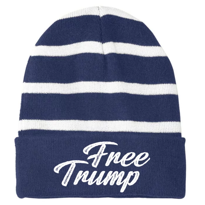 Free Trump Indictment Support Donald Trump Striped Beanie with Solid Band