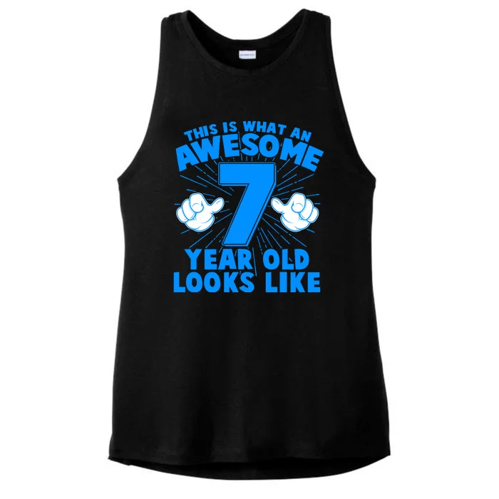 Funny This Is What An Awesome 7 Year Old Looks Like Birthday Ladies Tri-Blend Wicking Tank