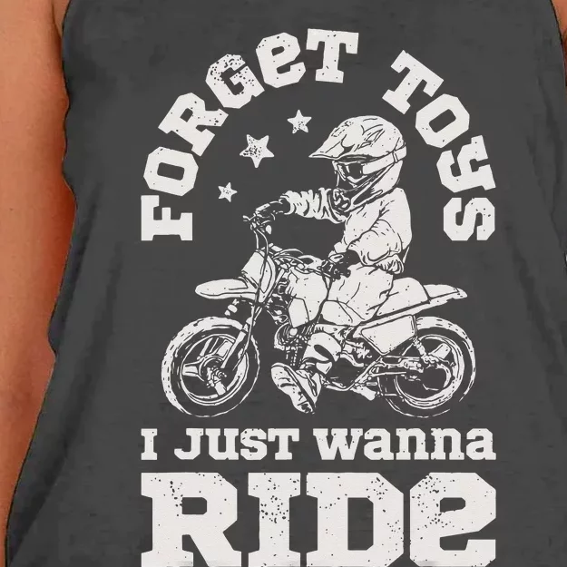 Forget Toys I Just Wanna Ride Dirt Bike Rider Motocross Women's Knotted Racerback Tank