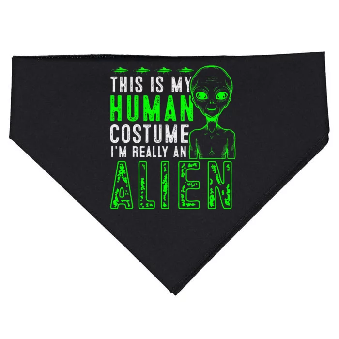 Funny This is My Human Costume I'm Really An Alien Halloween USA-Made Doggie Bandana