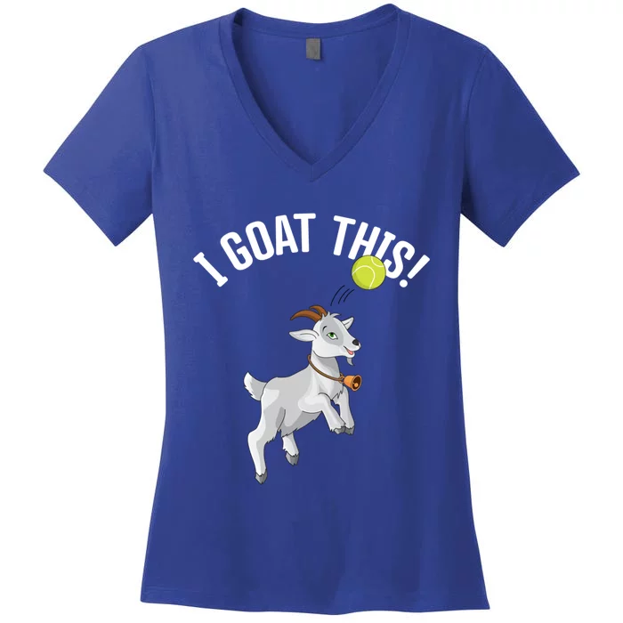 Funny Tennis I Goat This Ball Goat Lover And Tennis Player Gift Women's V-Neck T-Shirt