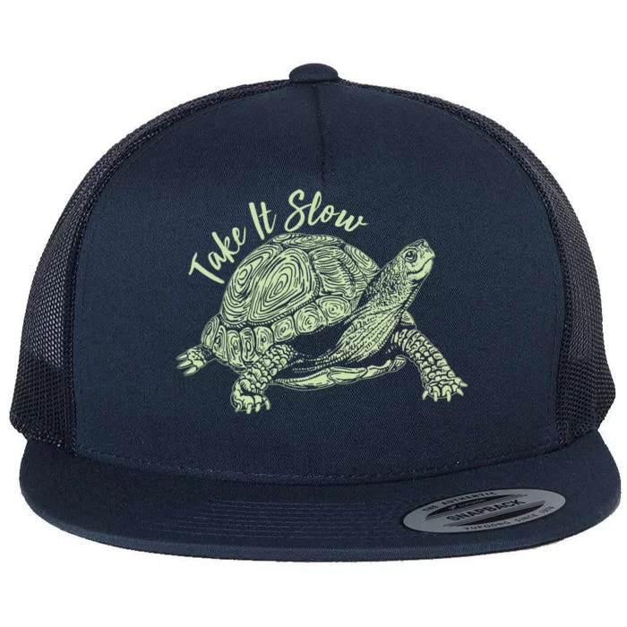 Funny Take It Slow Turtle Tortoise Flat Bill Trucker Hat