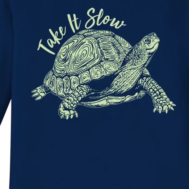 Funny Take It Slow Turtle Tortoise Baby Long Sleeve Bodysuit