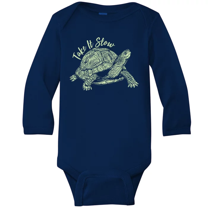 Funny Take It Slow Turtle Tortoise Baby Long Sleeve Bodysuit