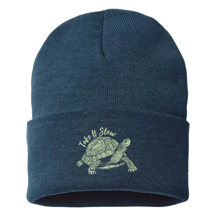 Funny Take It Slow Turtle Tortoise Sustainable Knit Beanie