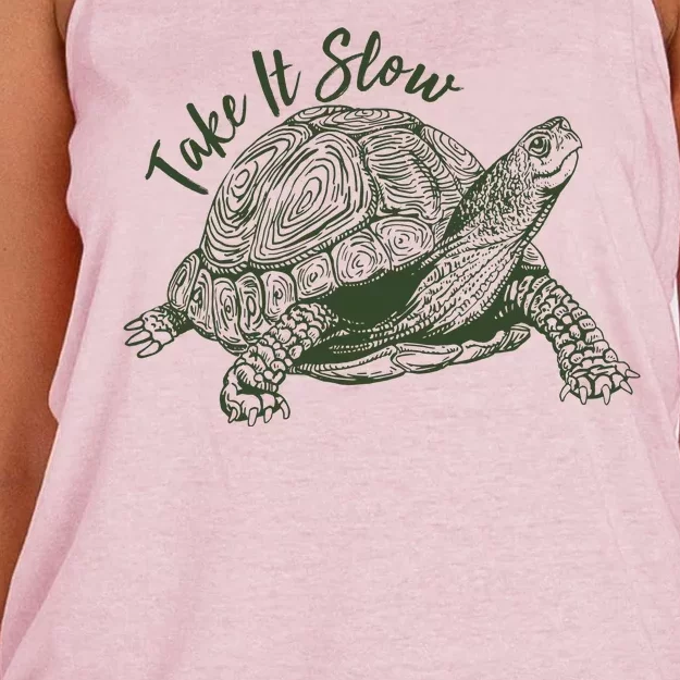 Funny Take It Slow Turtle Tortoise Women's Knotted Racerback Tank