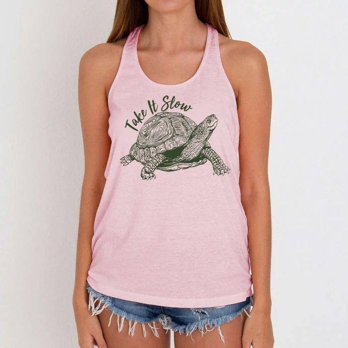 Funny Take It Slow Turtle Tortoise Women's Knotted Racerback Tank