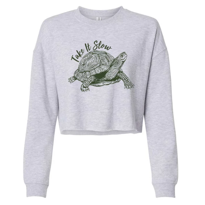 Funny Take It Slow Turtle Tortoise Cropped Pullover Crew