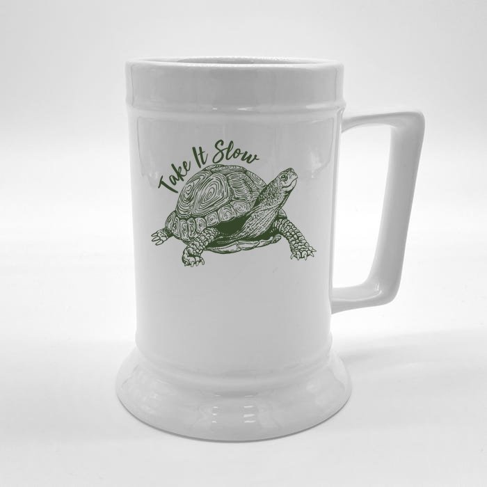 Funny Take It Slow Turtle Tortoise Front & Back Beer Stein