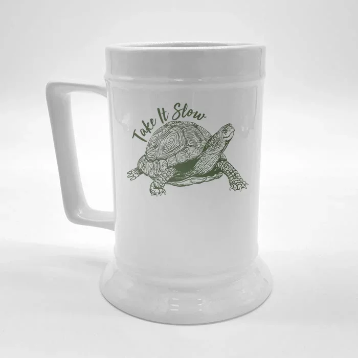 Funny Take It Slow Turtle Tortoise Front & Back Beer Stein