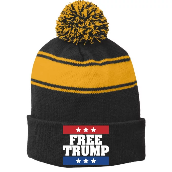 Free Trump Indictment Support Donald Trump Stripe Pom Pom Beanie