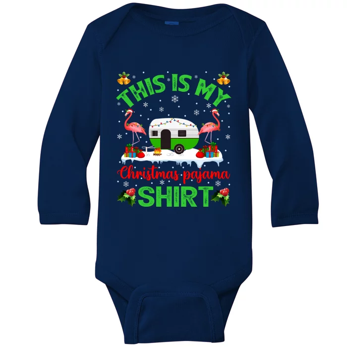 Flamingo This Is My Camping Christmas Pajama Camper Xmas Cute Gift Baby Long Sleeve Bodysuit