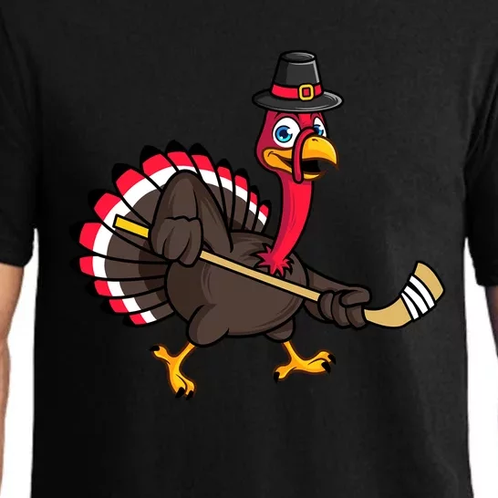 Funny Thanksgiving Ice Hockey Pilgrim Turkey Gobble Player Meaningful Gift Pajama Set