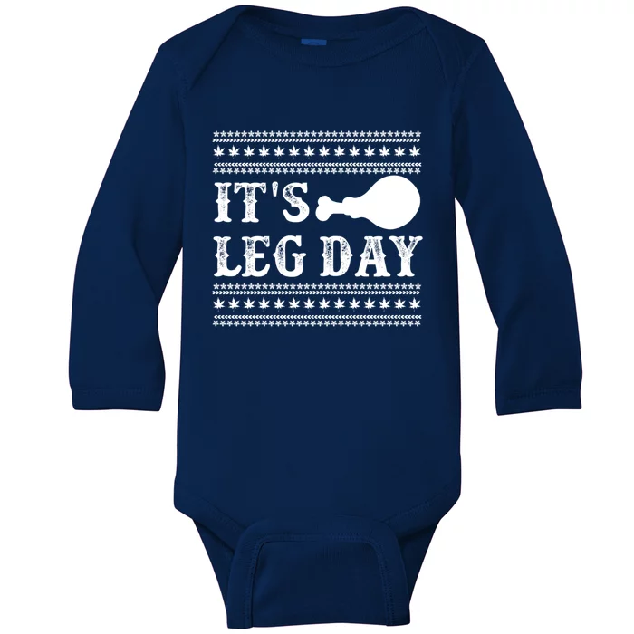 Football Thanksgiving Its Leg Day Turkey Gift Baby Long Sleeve Bodysuit