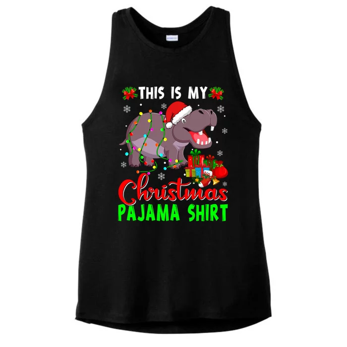 Funny This Is My Christmas Pajama Hippopotamus Xmas Lights Cool Gift Ladies Tri-Blend Wicking Tank