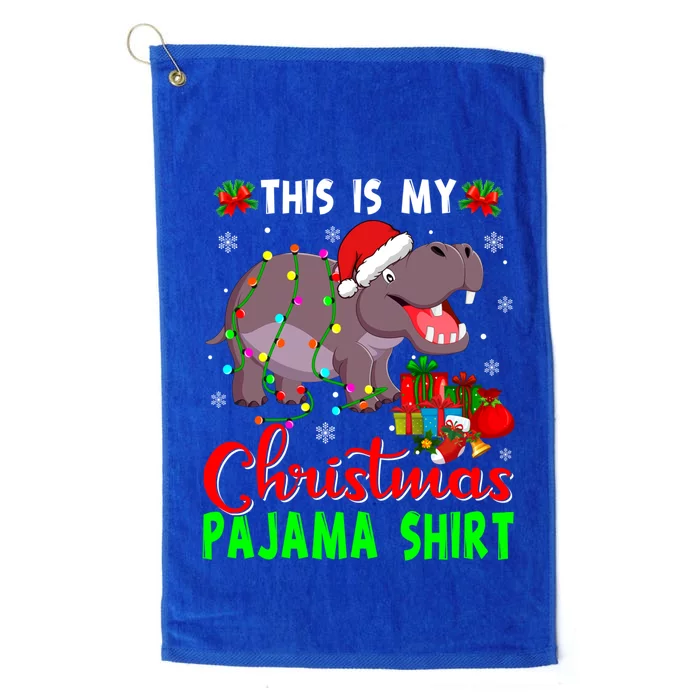 Funny This Is My Christmas Pajama Hippopotamus Xmas Lights Cool Gift Platinum Collection Golf Towel