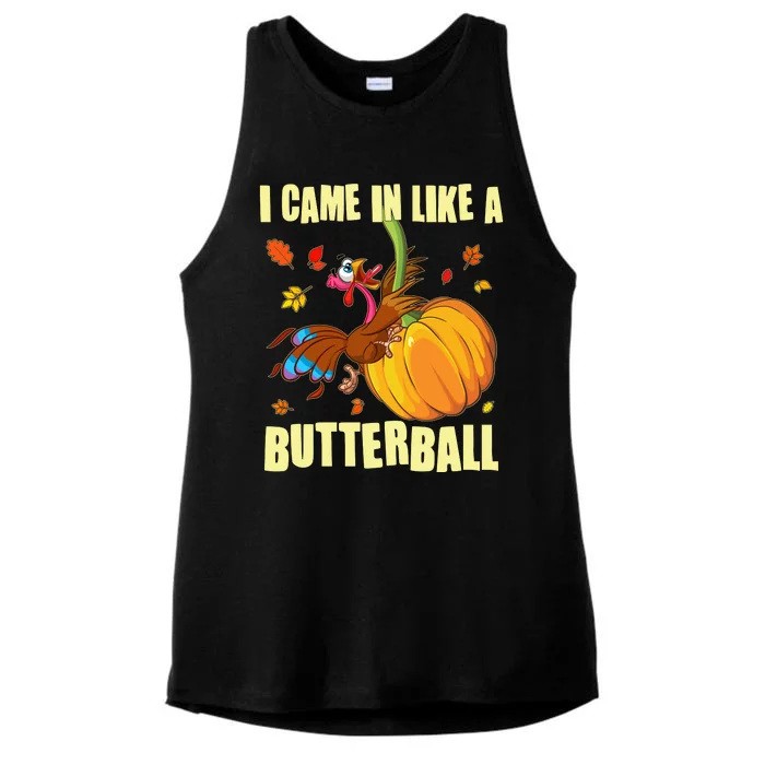 Funny Thanksgiving I Came In Like A Butterball Turkey Swinging On Pumpkin Ladies Tri-Blend Wicking Tank