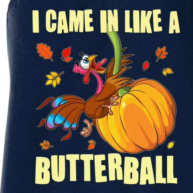 Funny Thanksgiving I Came In Like A Butterball Turkey Swinging On Pumpkin Women's Racerback Tank