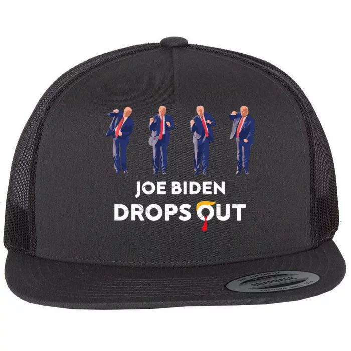 Funny Trump Joe Biden Drops Out 2024 Flat Bill Trucker Hat