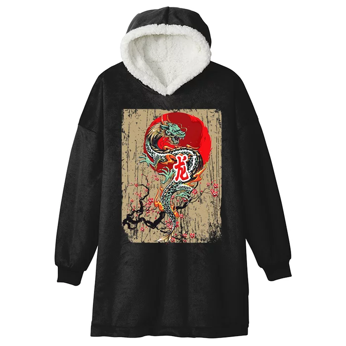 funny Traditional Japanese Dragon Art Japan Hooded Wearable Blanket