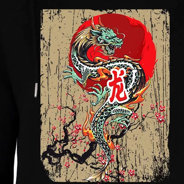 funny Traditional Japanese Dragon Art Japan Womens Funnel Neck Pullover Hood