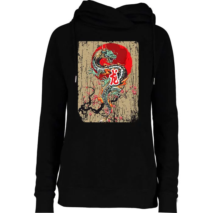 funny Traditional Japanese Dragon Art Japan Womens Funnel Neck Pullover Hood