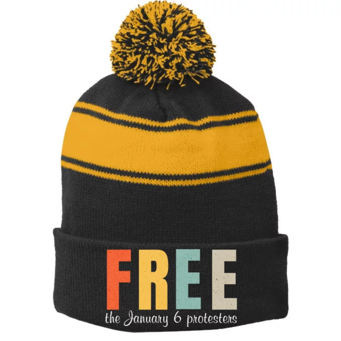 Free The January 6 Protesters Stripe Pom Pom Beanie