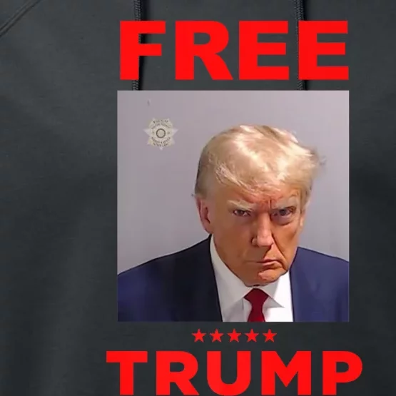 Free Trump Jail Mugshot Photo Campaign Performance Fleece Hoodie