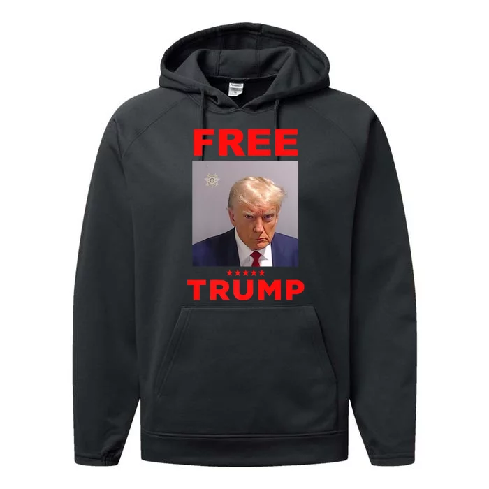 Free Trump Jail Mugshot Photo Campaign Performance Fleece Hoodie