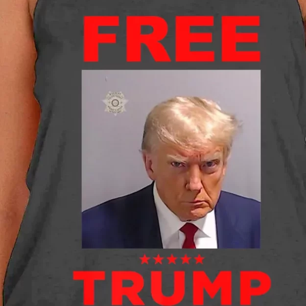 Free Trump Jail Mugshot Photo Campaign Women's Knotted Racerback Tank