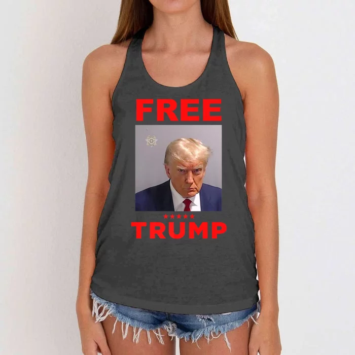 Free Trump Jail Mugshot Photo Campaign Women's Knotted Racerback Tank