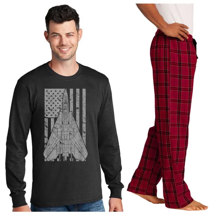 F14 Tomcat Jet Fighter Vintage American Flag Long Sleeve Pajama Set